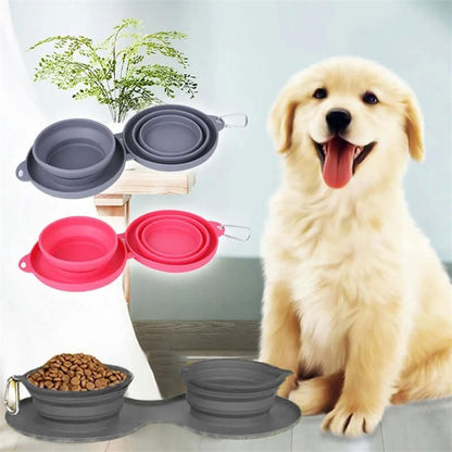 Rubber Foldable Double Pet Bowl