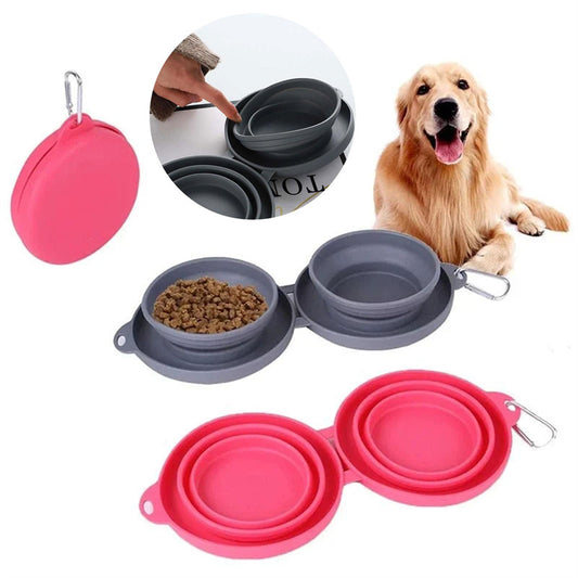 Rubber Foldable Double Pet Bowl