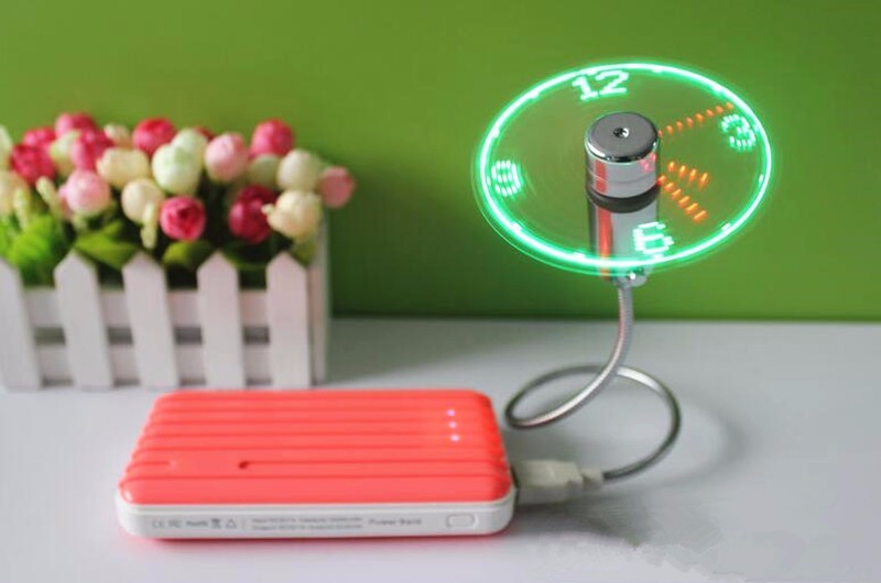 USB Mini Flexible Fan LED Time Clock