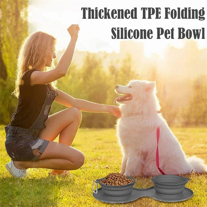 Rubber Foldable Double Pet Bowl