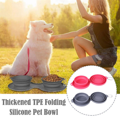 Rubber Foldable Double Pet Bowl